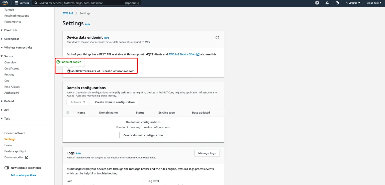 获取 AWS IoT 的公网连接地址