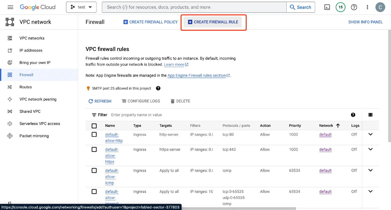 CREATE FIREWALL RULE