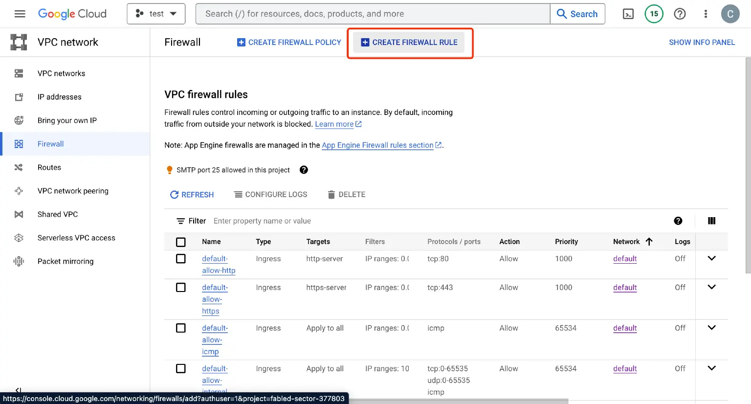 CREATE FIREWALL RULE