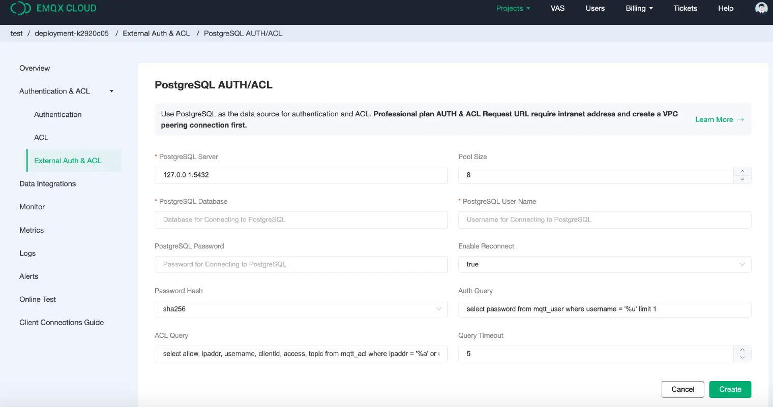 PostgreSQL Auth/ACL Example