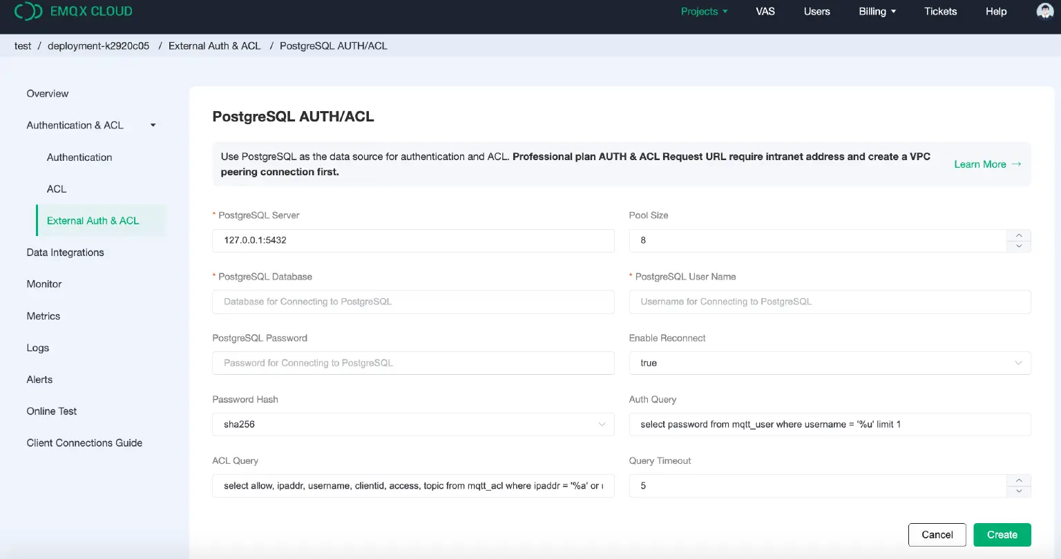 PostgreSQL Auth/ACL Example