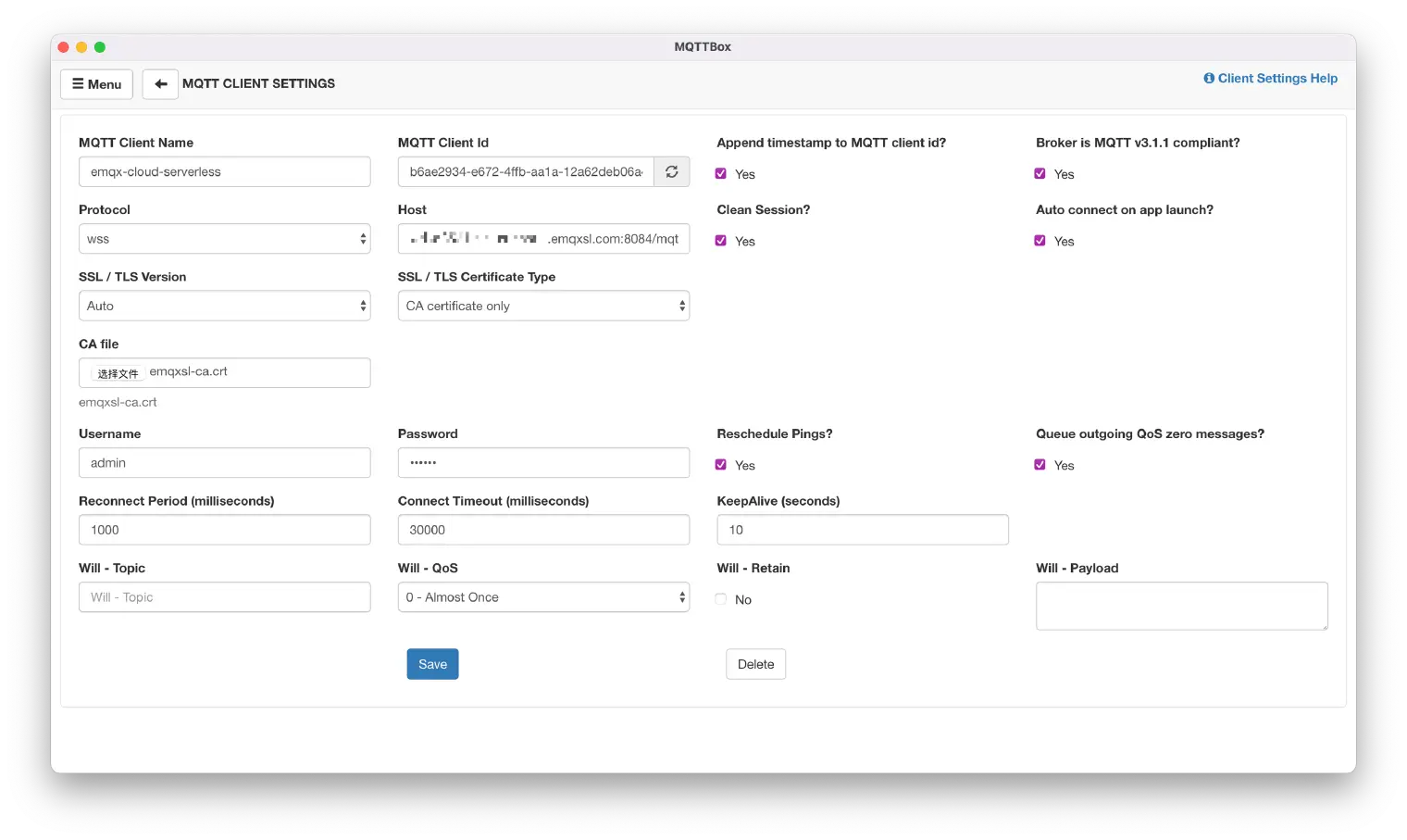 MQTT Client Settings