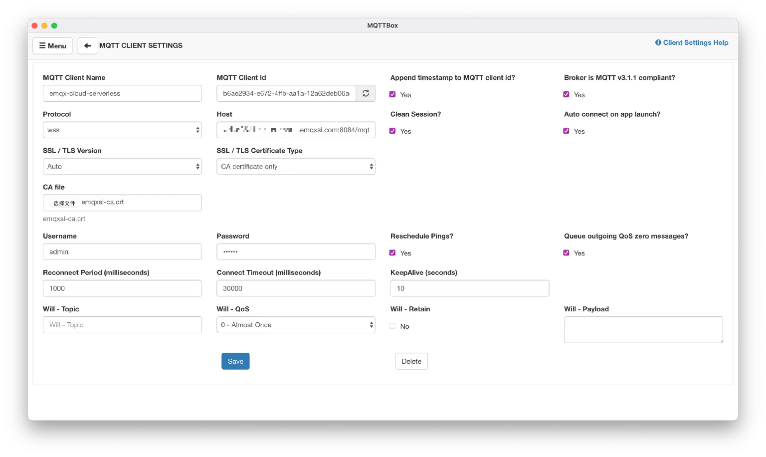 MQTT Client Settings