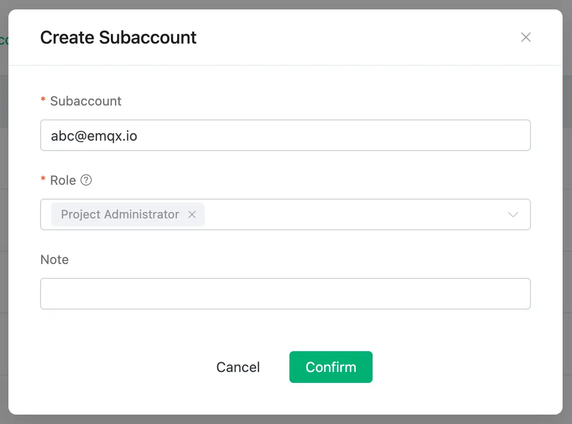 Create a subaccount in EMQX Cloud.