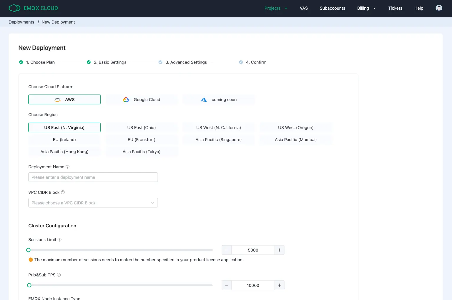 Deploy BYOC plan on EMQX Cloud Console