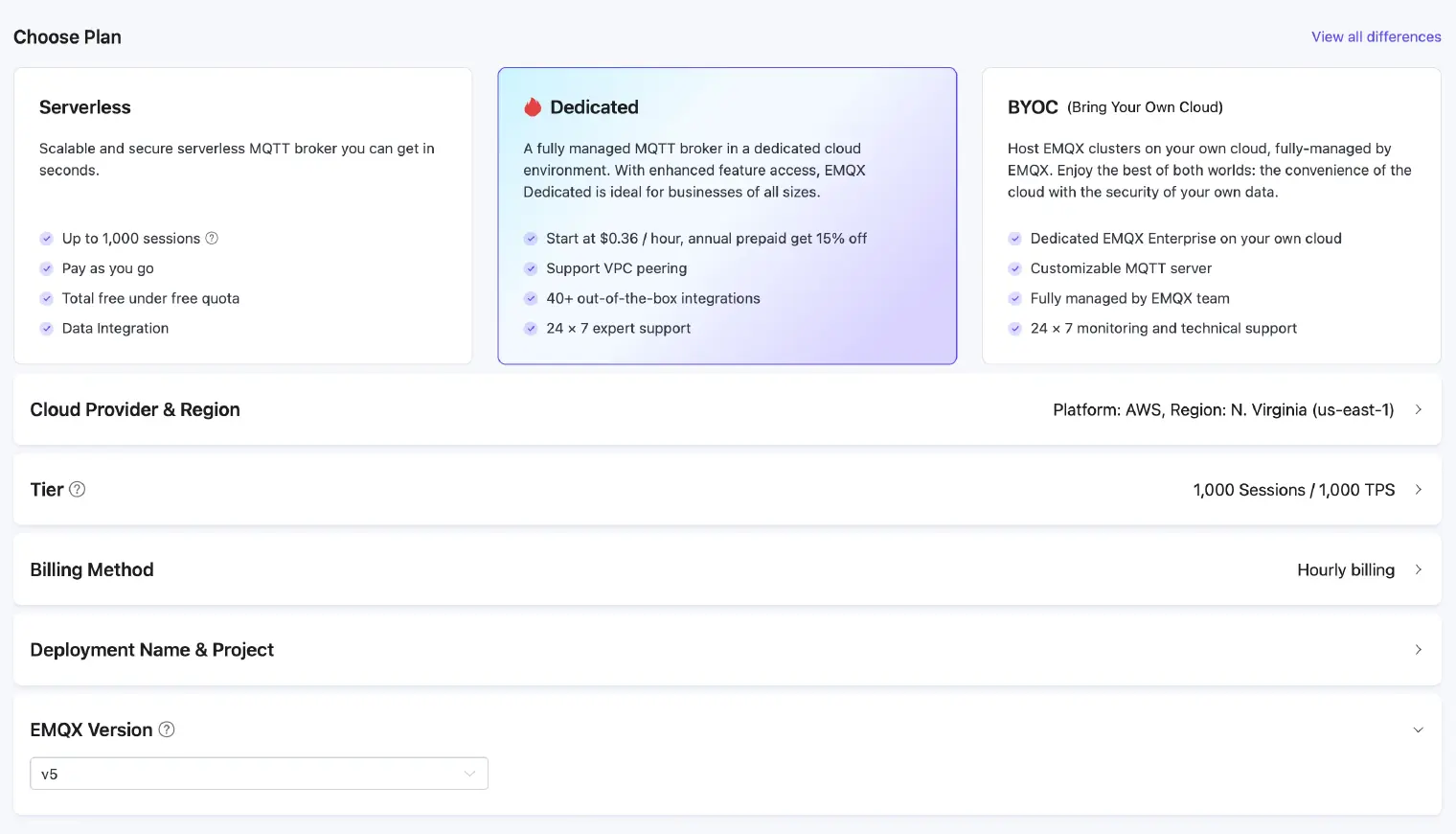 Creating a v5 Dedicated Deployment