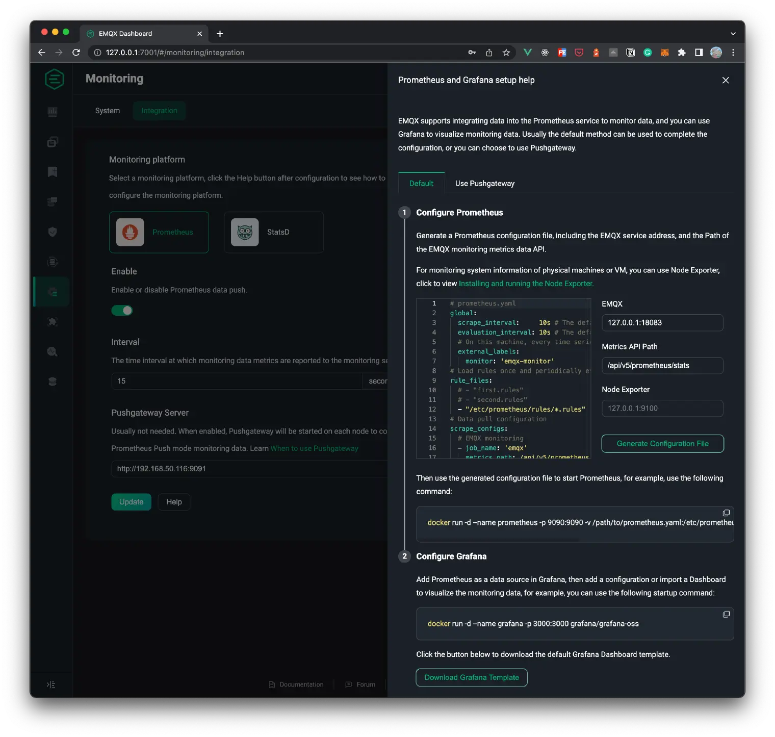 download the default Grafana Dashboard template