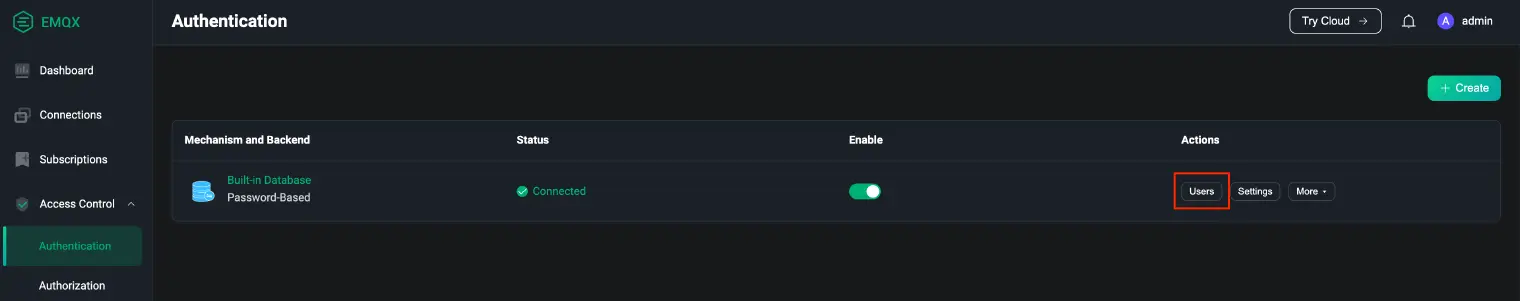 Add a MQTT Authentication user