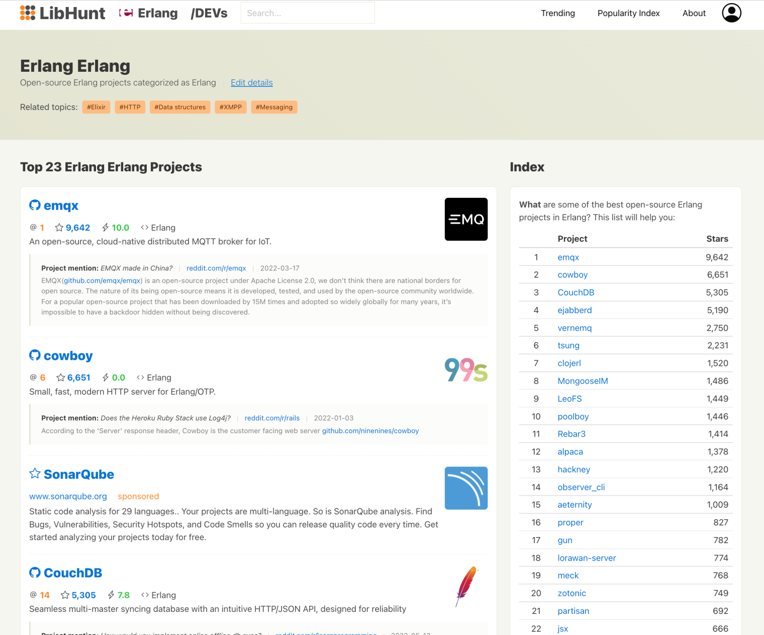 EMQX is now ranked No.1 on the popular open-source Erlang projects