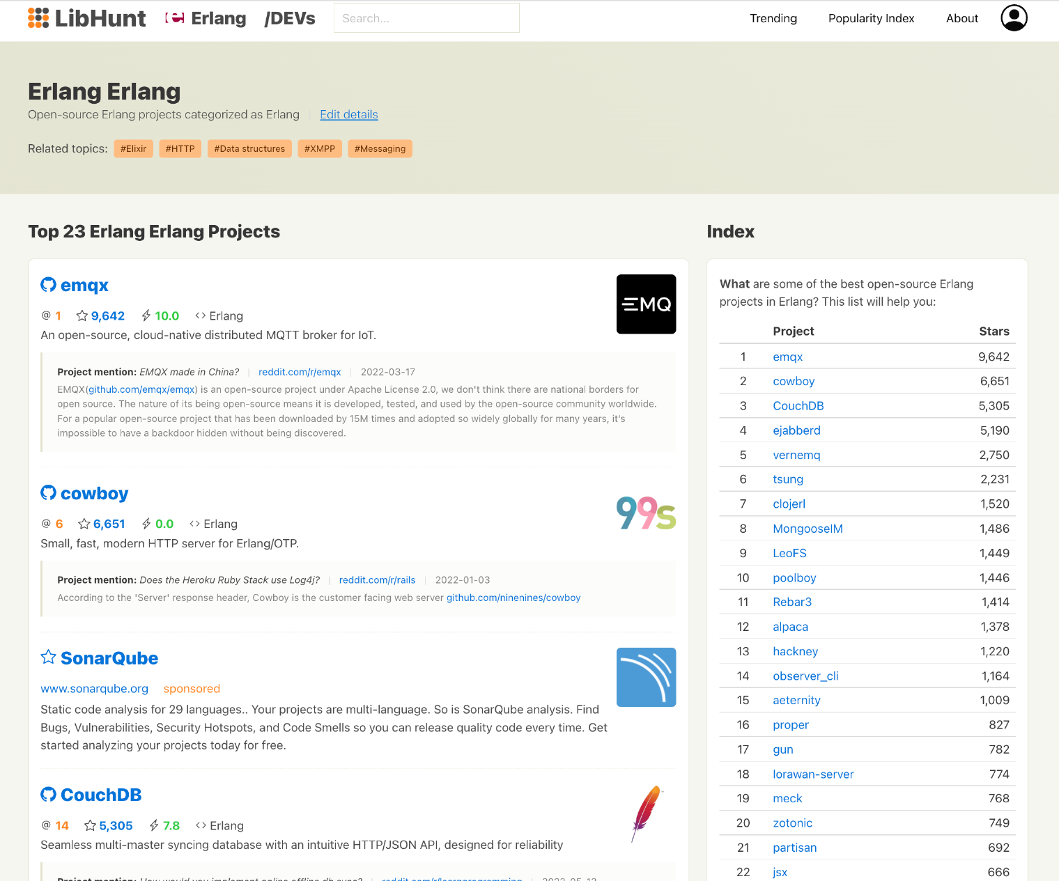 EMQX is now ranked No.1 on the popular open-source Erlang projects