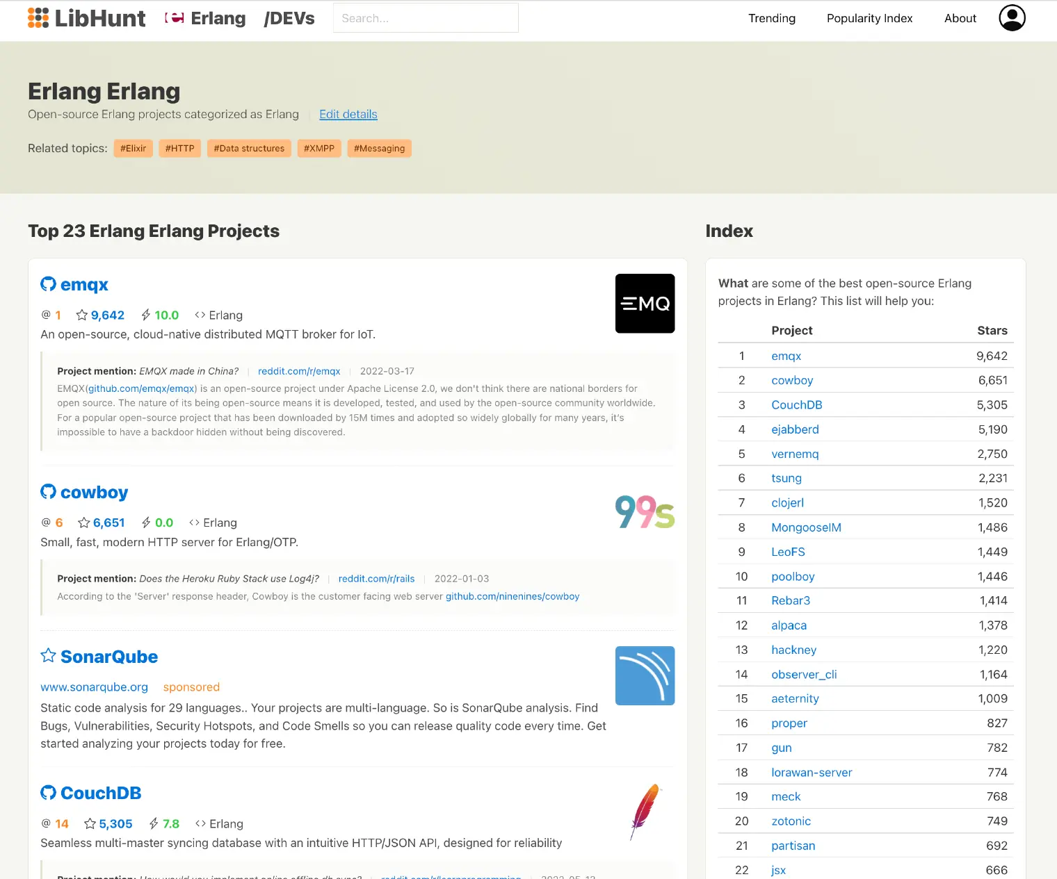 EMQX is now ranked No.1 on the popular open-source Erlang projects