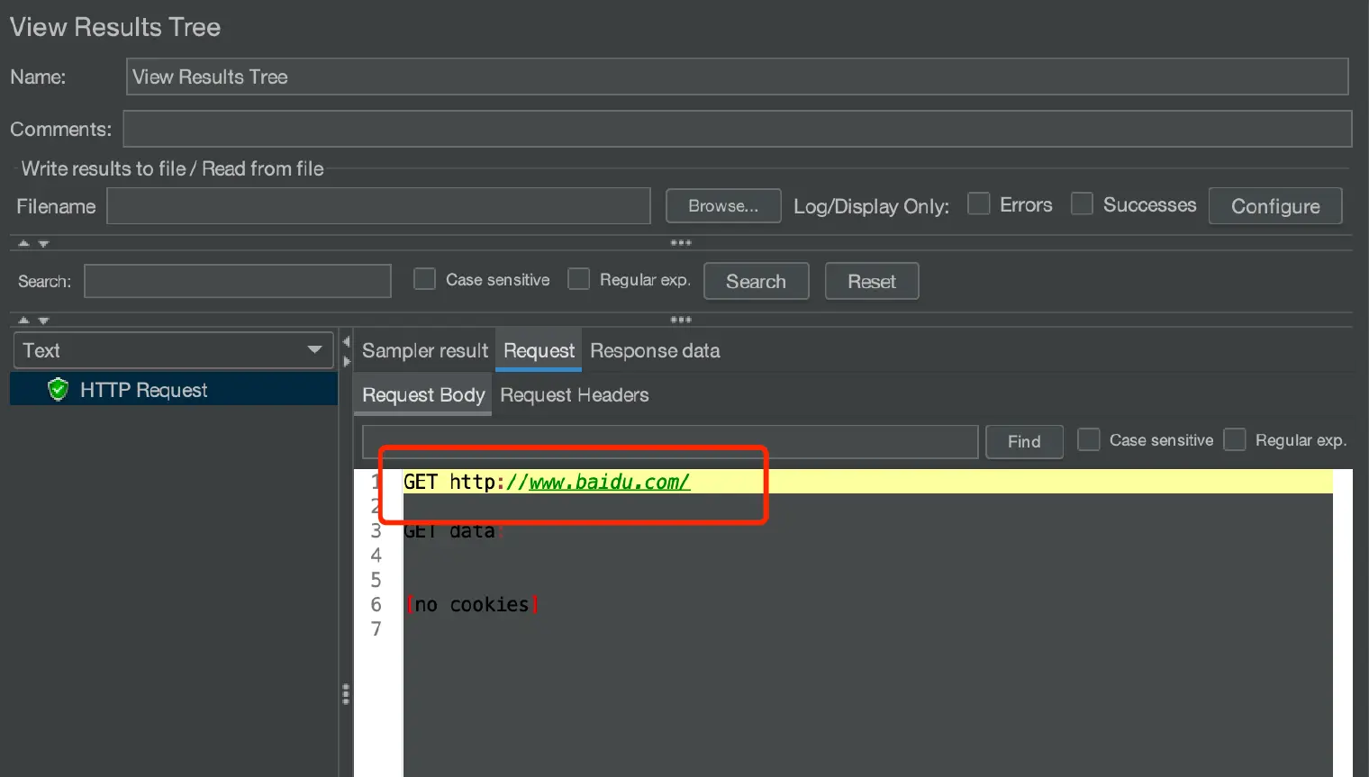 JMeter HTTP Request results