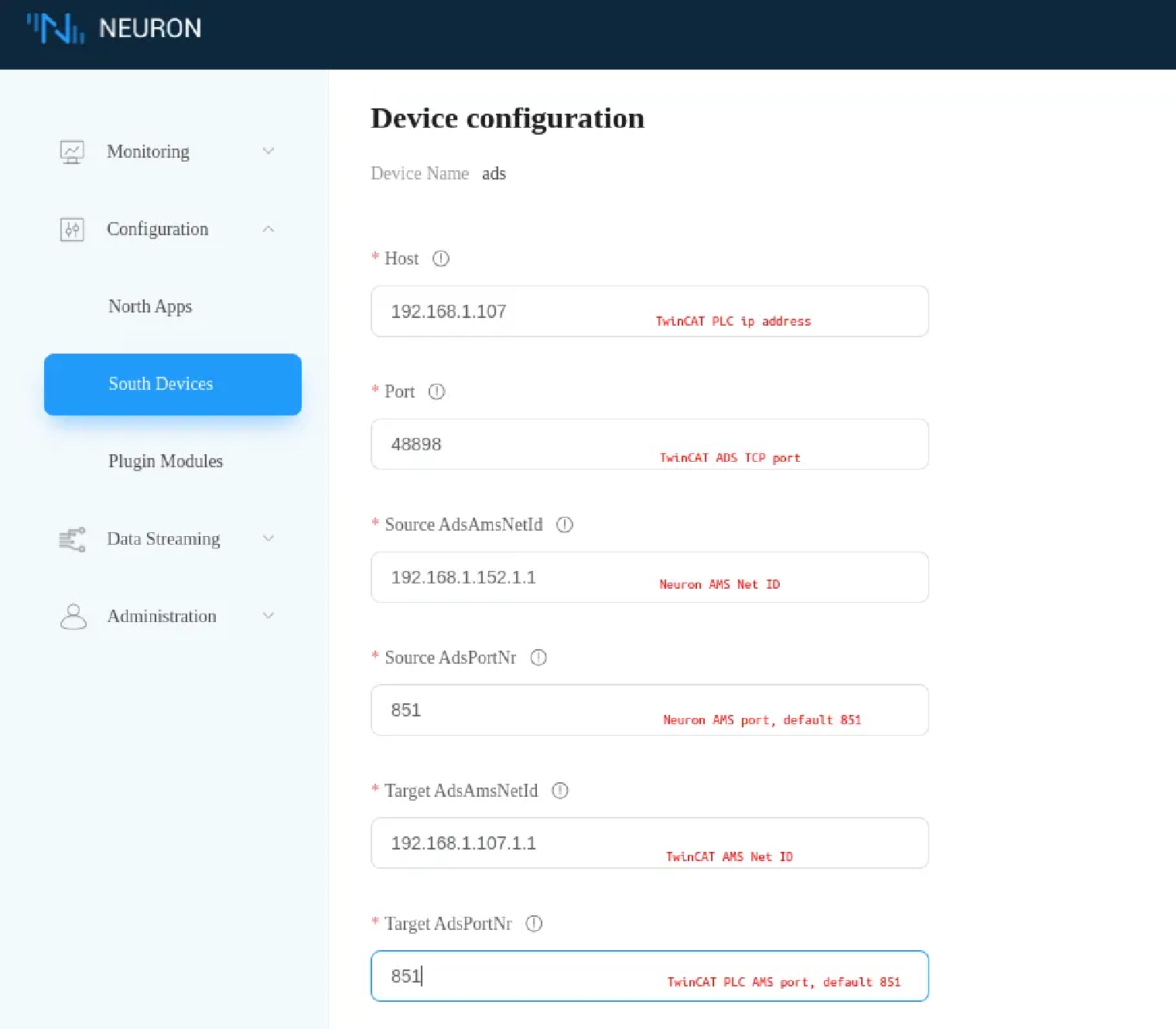 Configure the *ads* node