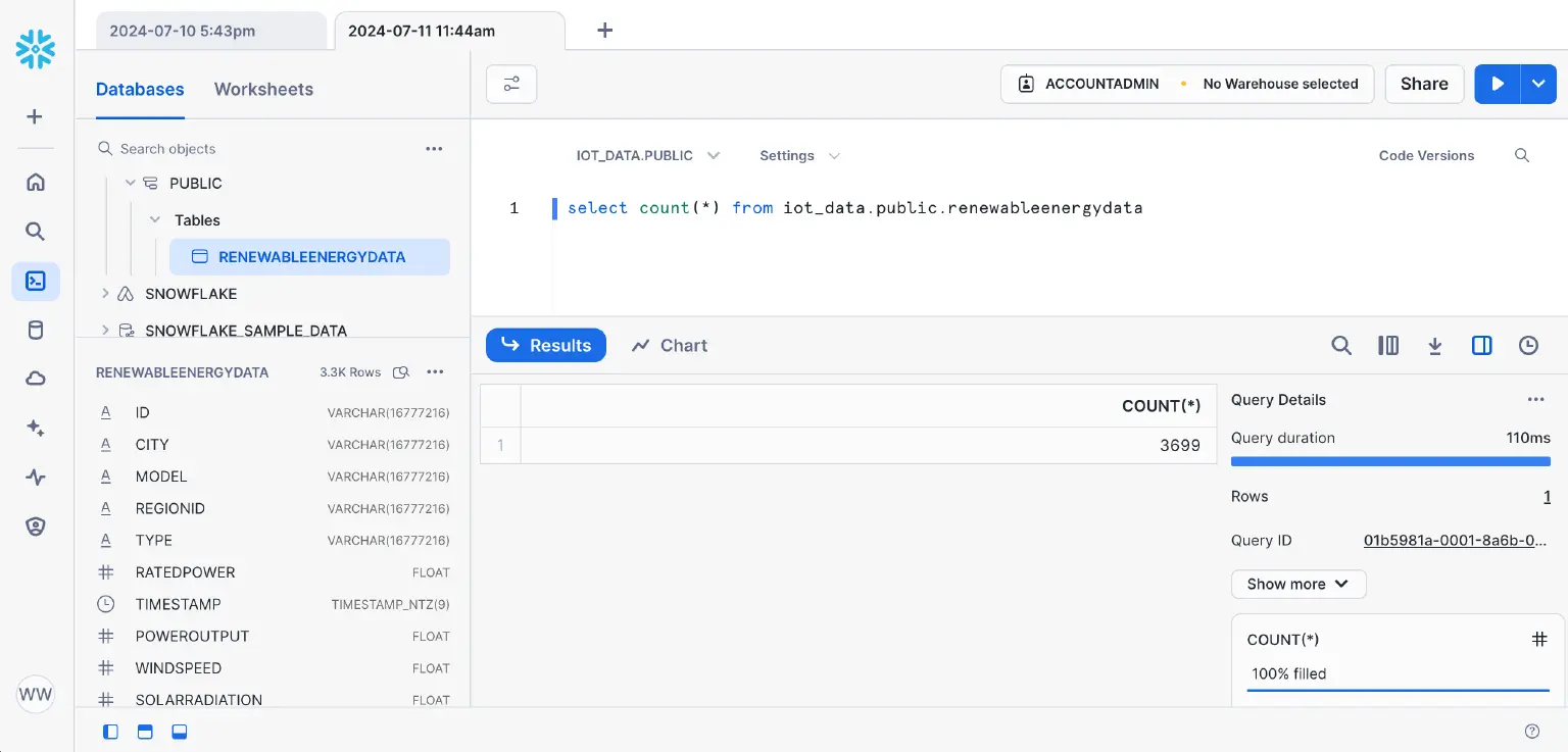 Executing SQL query in Snowflake