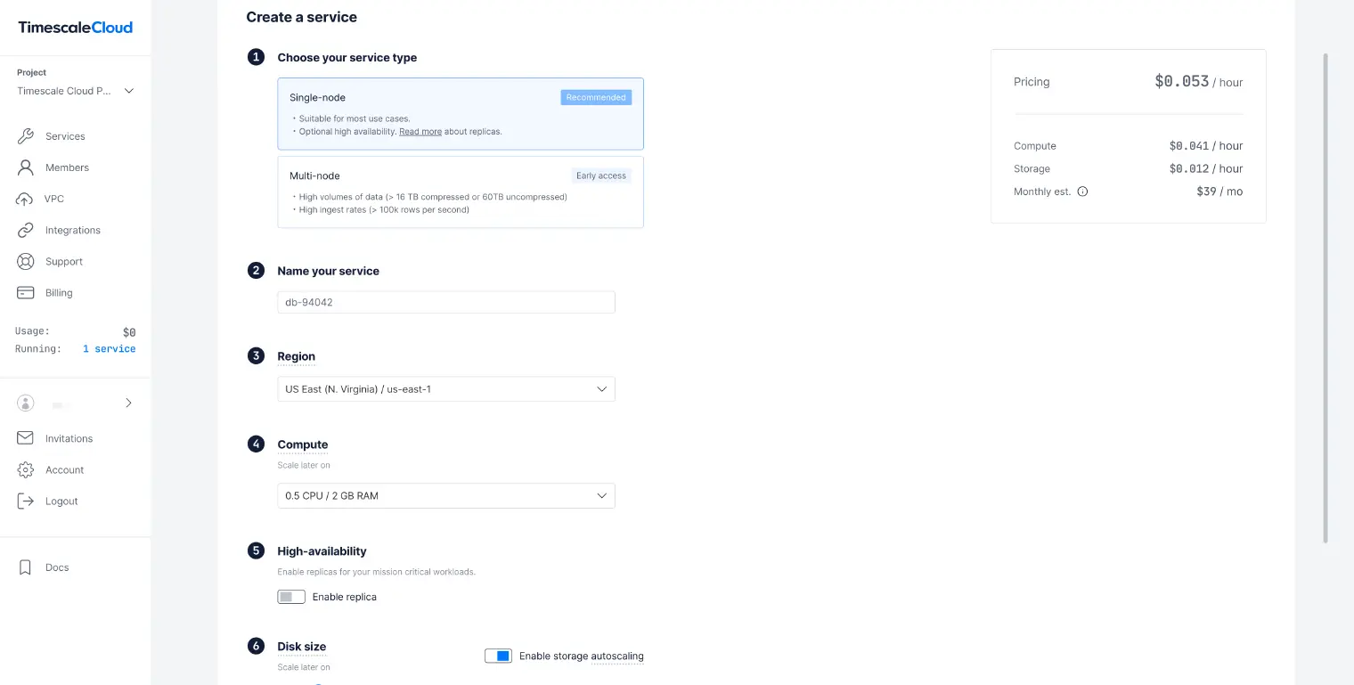 Create Timescale Cloud instances