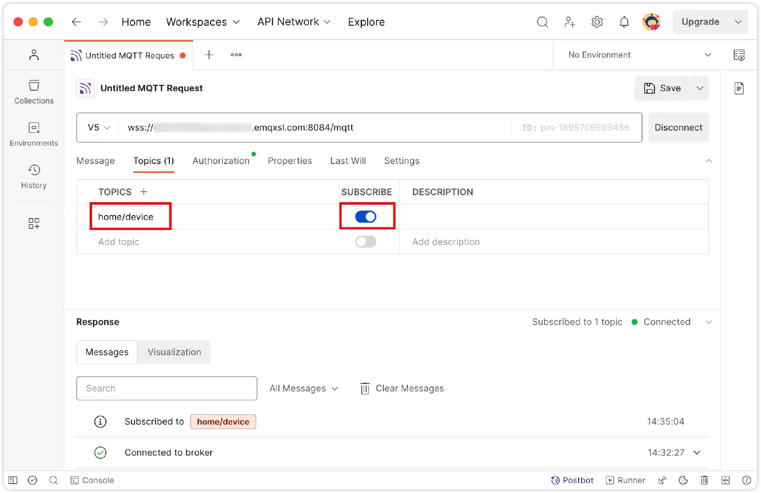 Subscribing to topics on Postman