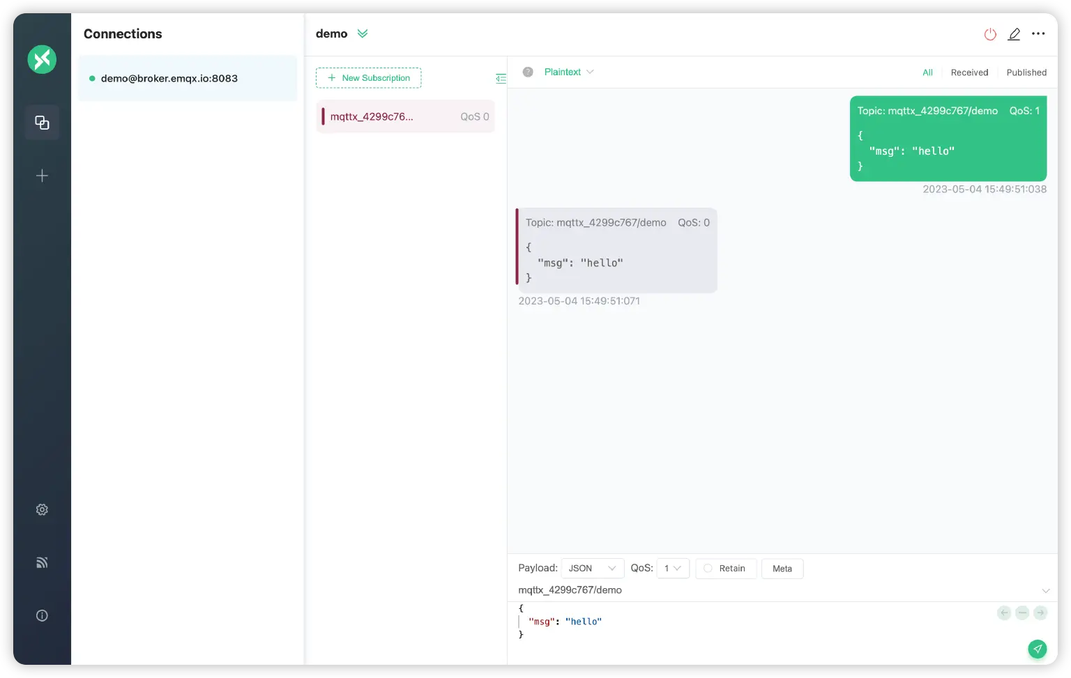 Publish a QoS 1 message