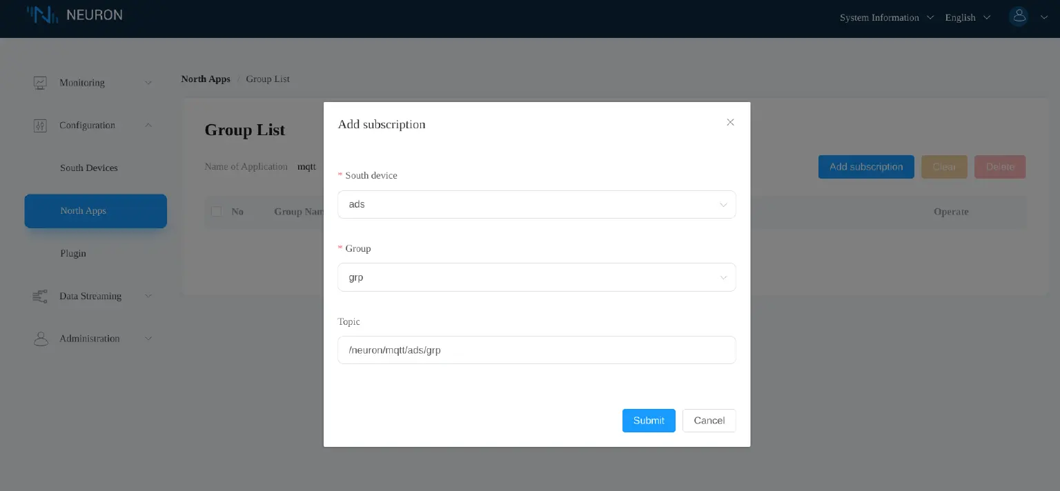 Subscribe the mqtt node to the ads node