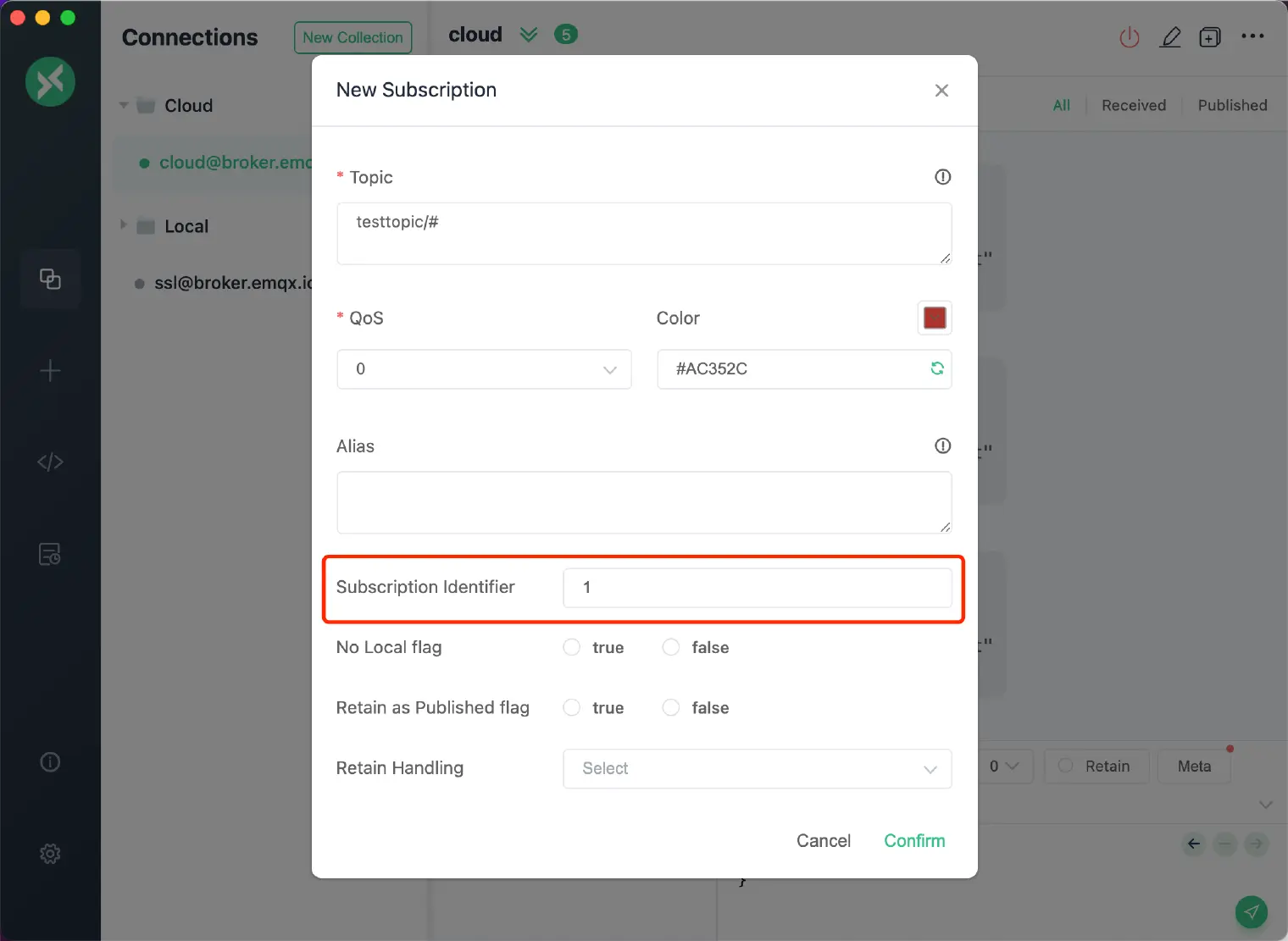 MQTTX 支持 MQTT 5.0 订阅标识符