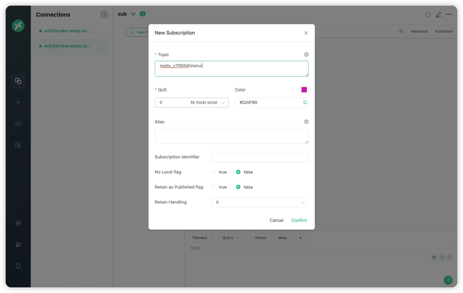 new mqtt subscription