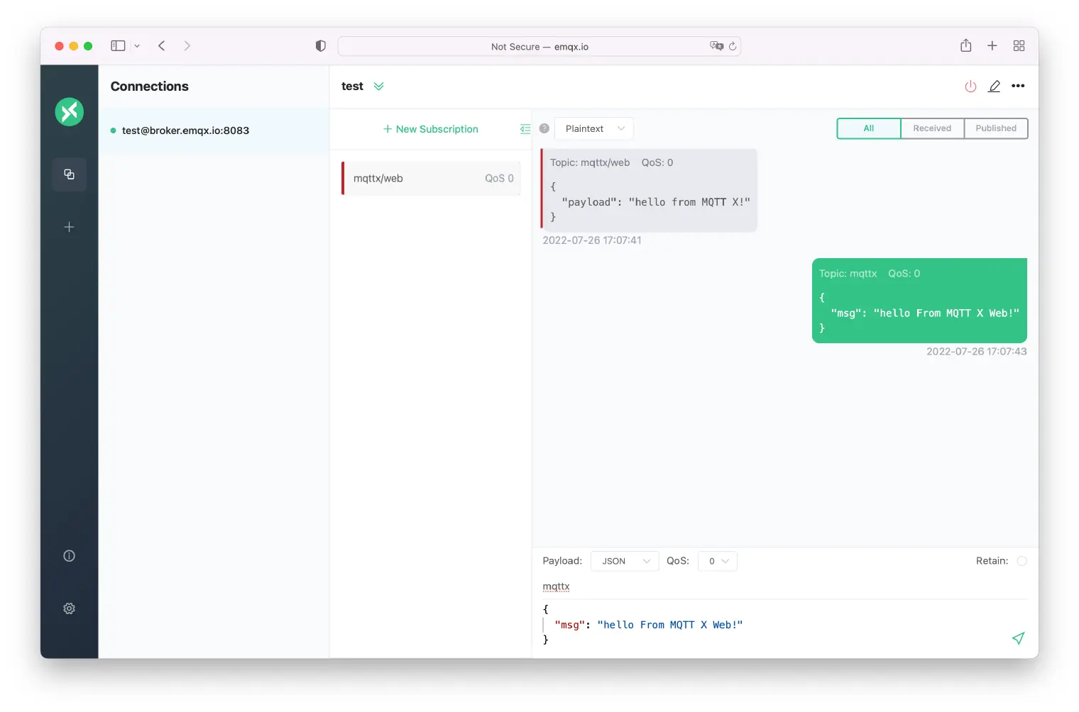 MQTTX Web 消息收发