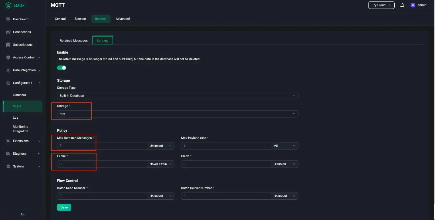 MQTT Retained Messages Setting