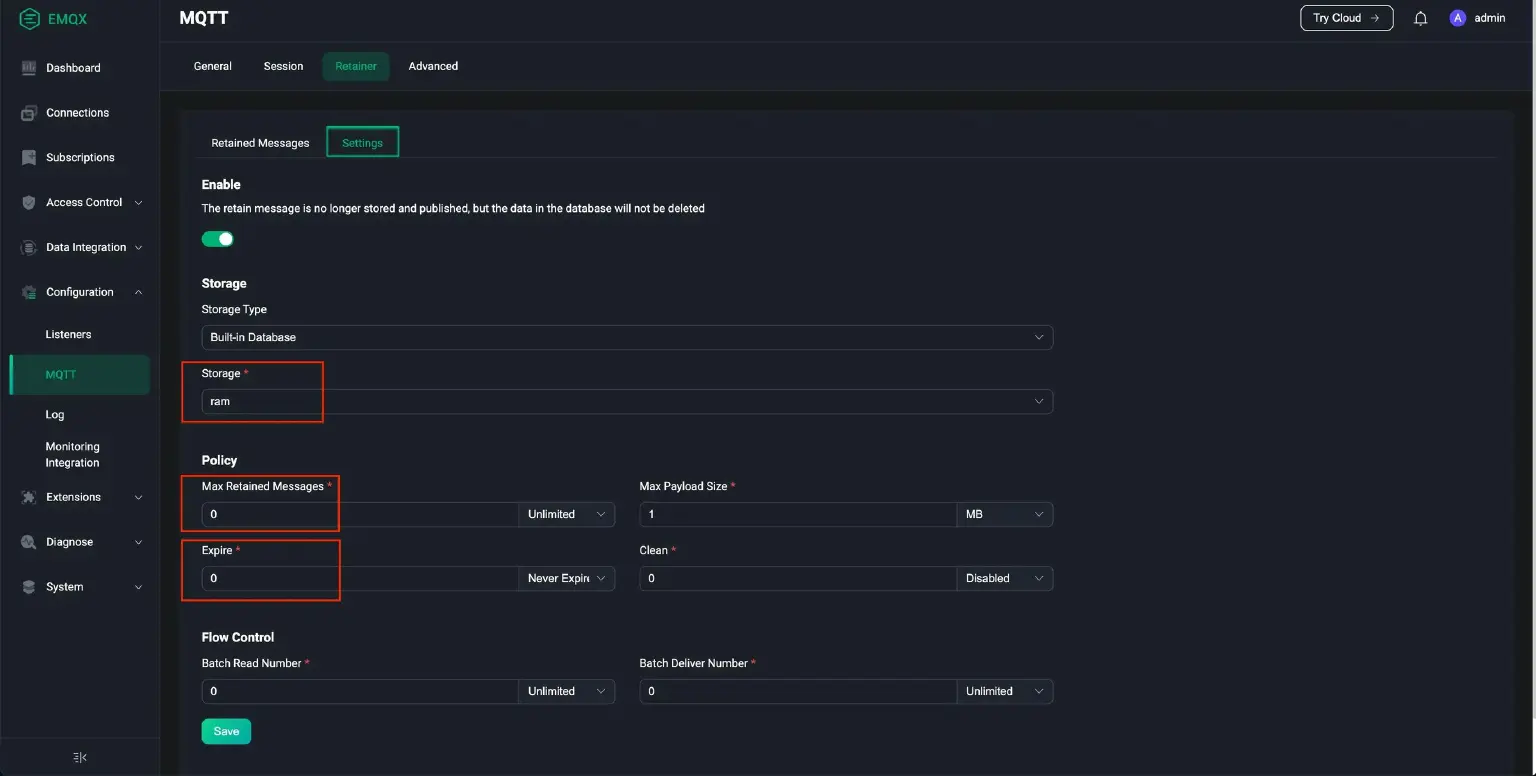 MQTT Retained Messages Setting