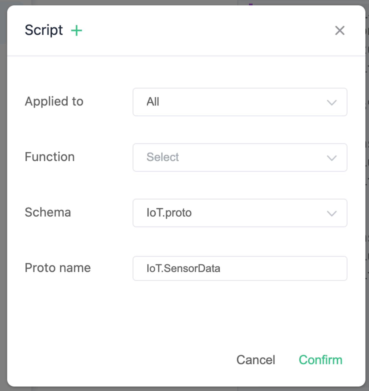 **Select the Schema Script and Set the Proto Name**: