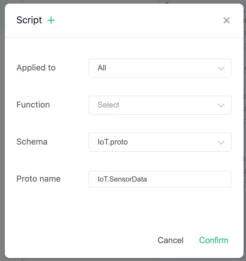 Select the Schema Script and Set the Proto Name: