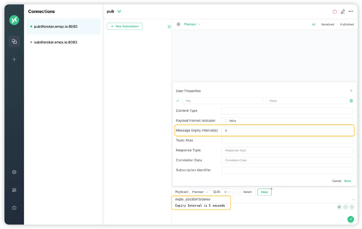 MQTTX 发布消息 1