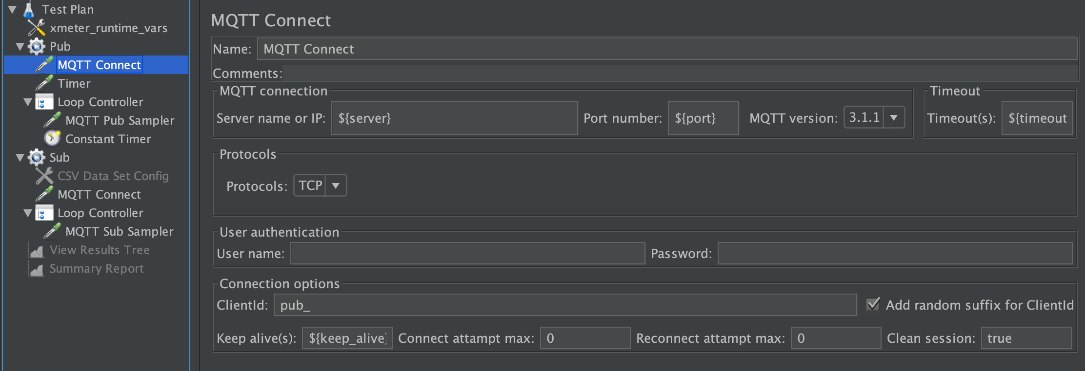 JMeter test script for MQTT test