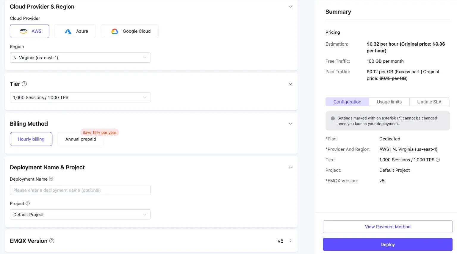 Choose the N.Virginia region and the 1,000 tier