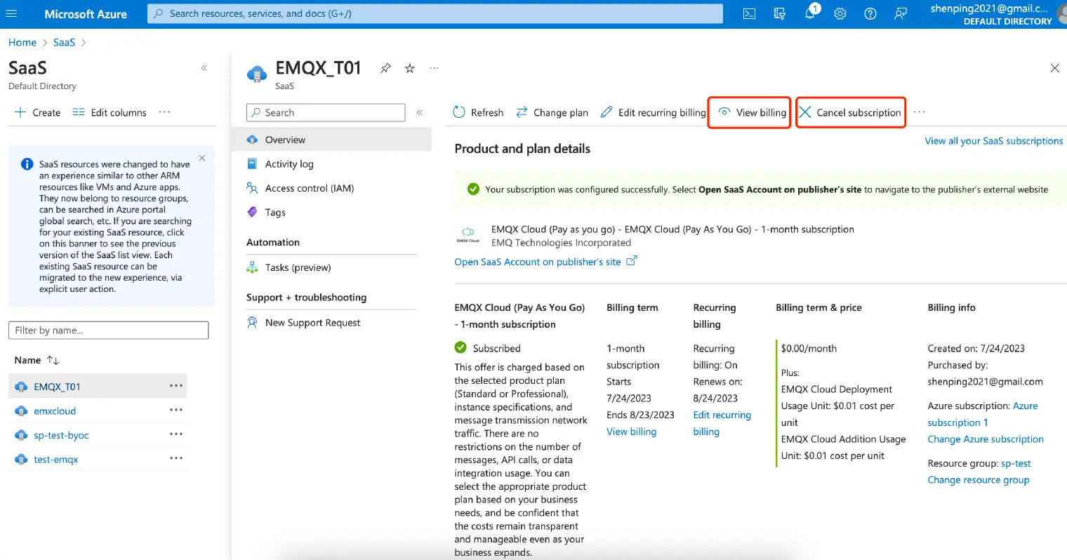 Manage Subscription on Azure