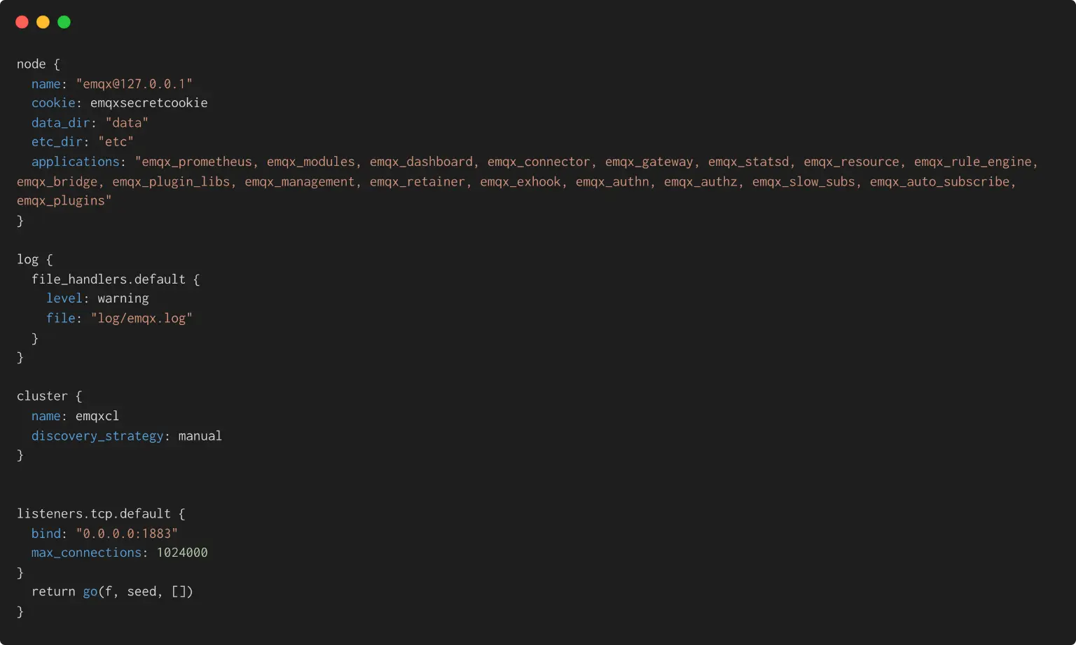 EMQX 默认配置文件精简