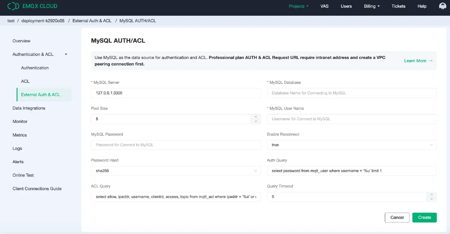 MySQL Auth/ACL Example