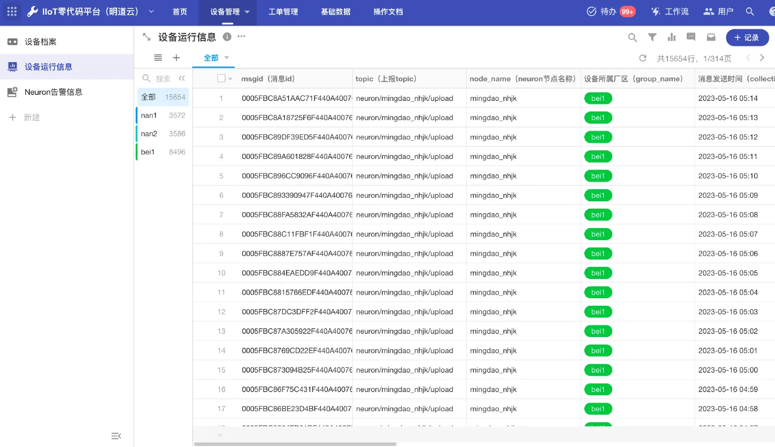设备运行信息数据