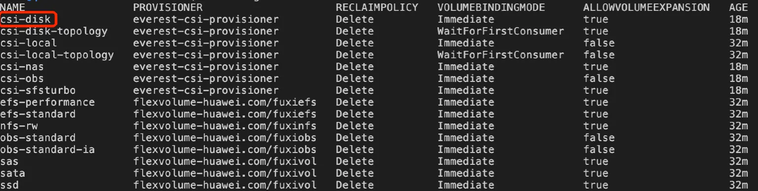 查看当前的 StroageClass