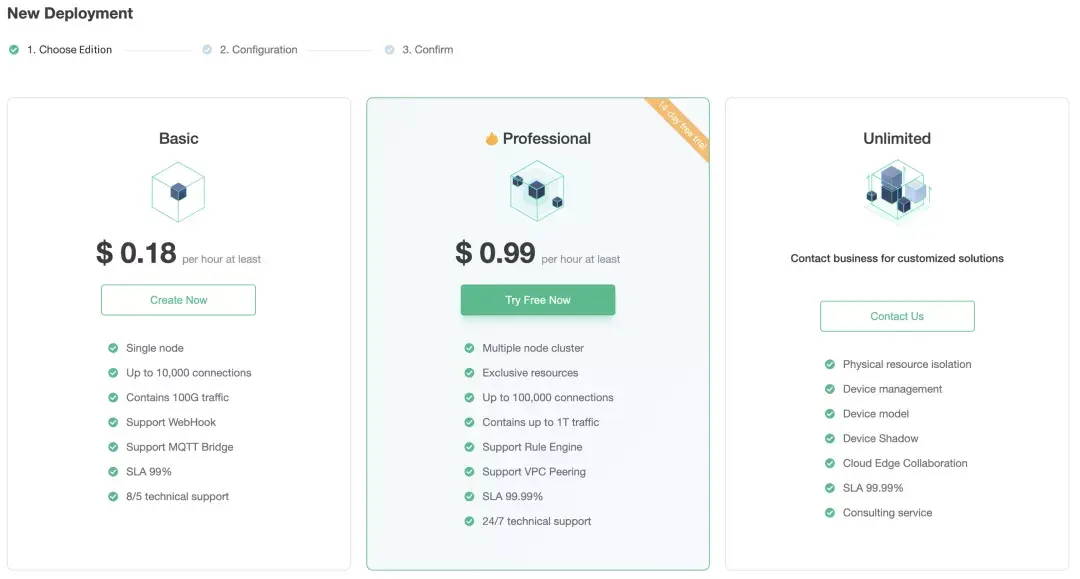 部署全托管 MQTT 5.0 服务-选择版本