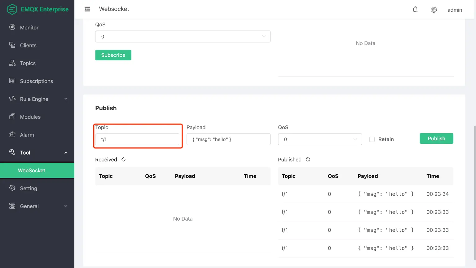 Tool → WebSocket page