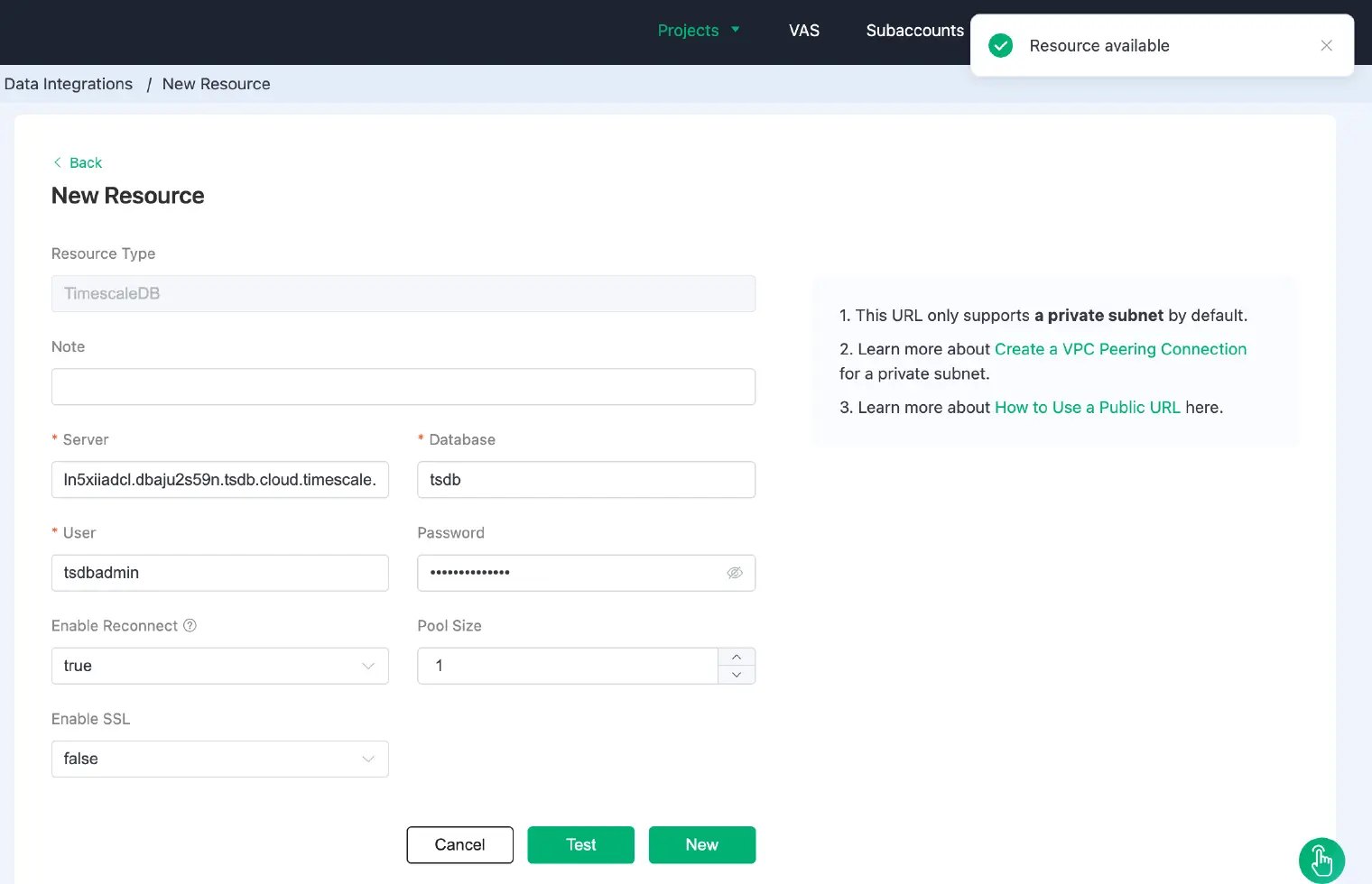 Create Timescale Resource