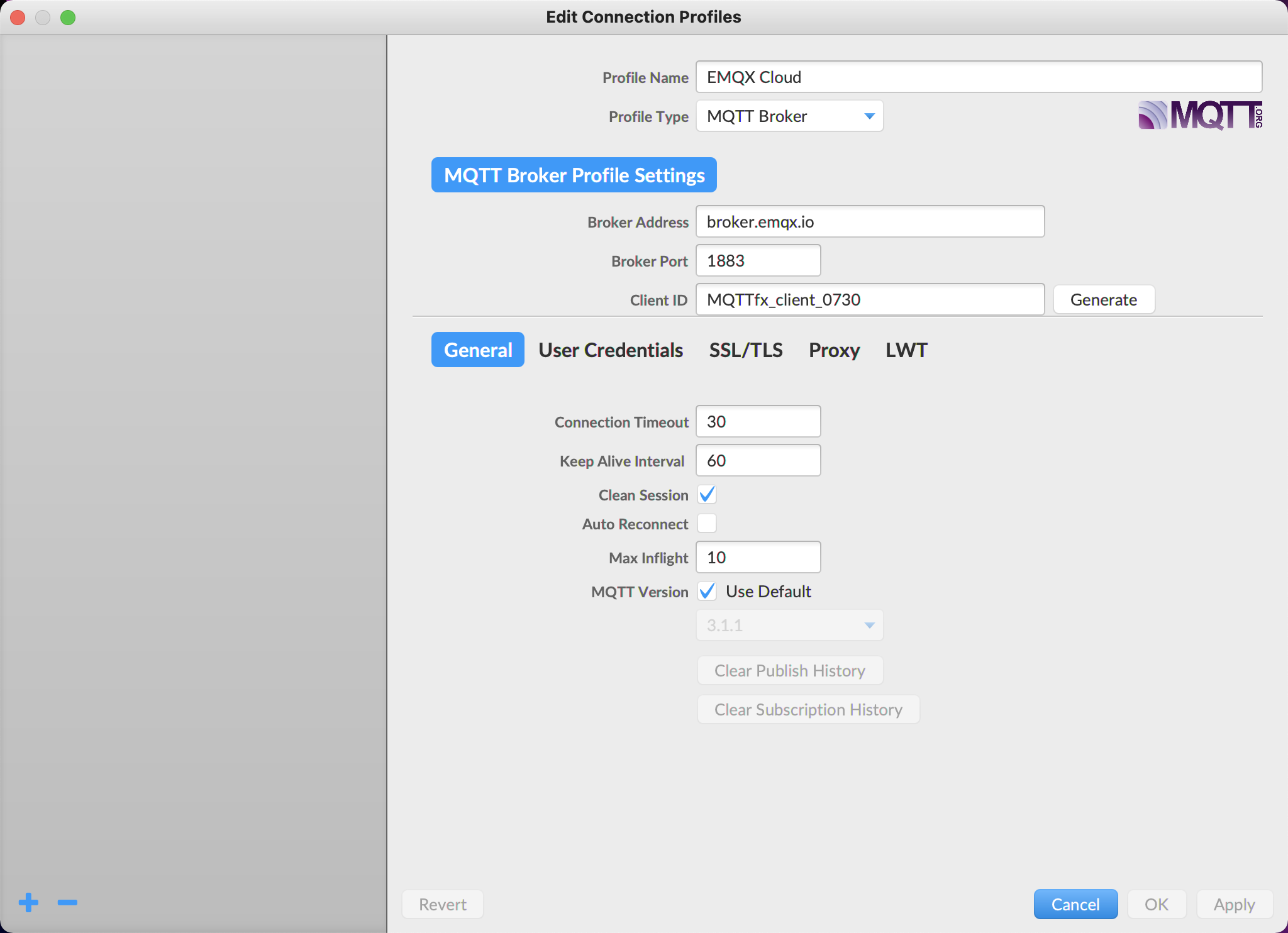 MQTT.fx 连接配置