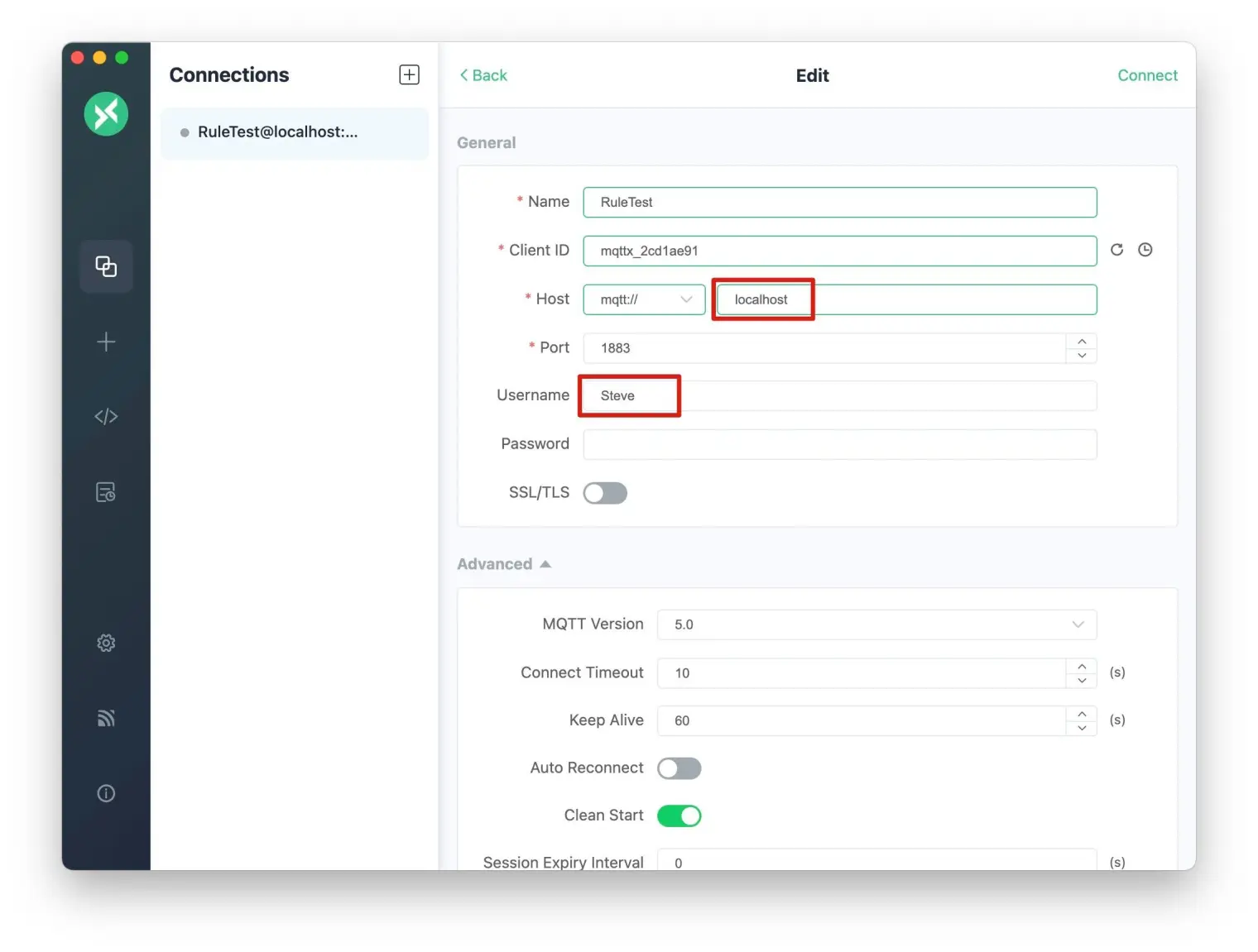 使用 MQTTX 客户端建立一个 MQTT 连接