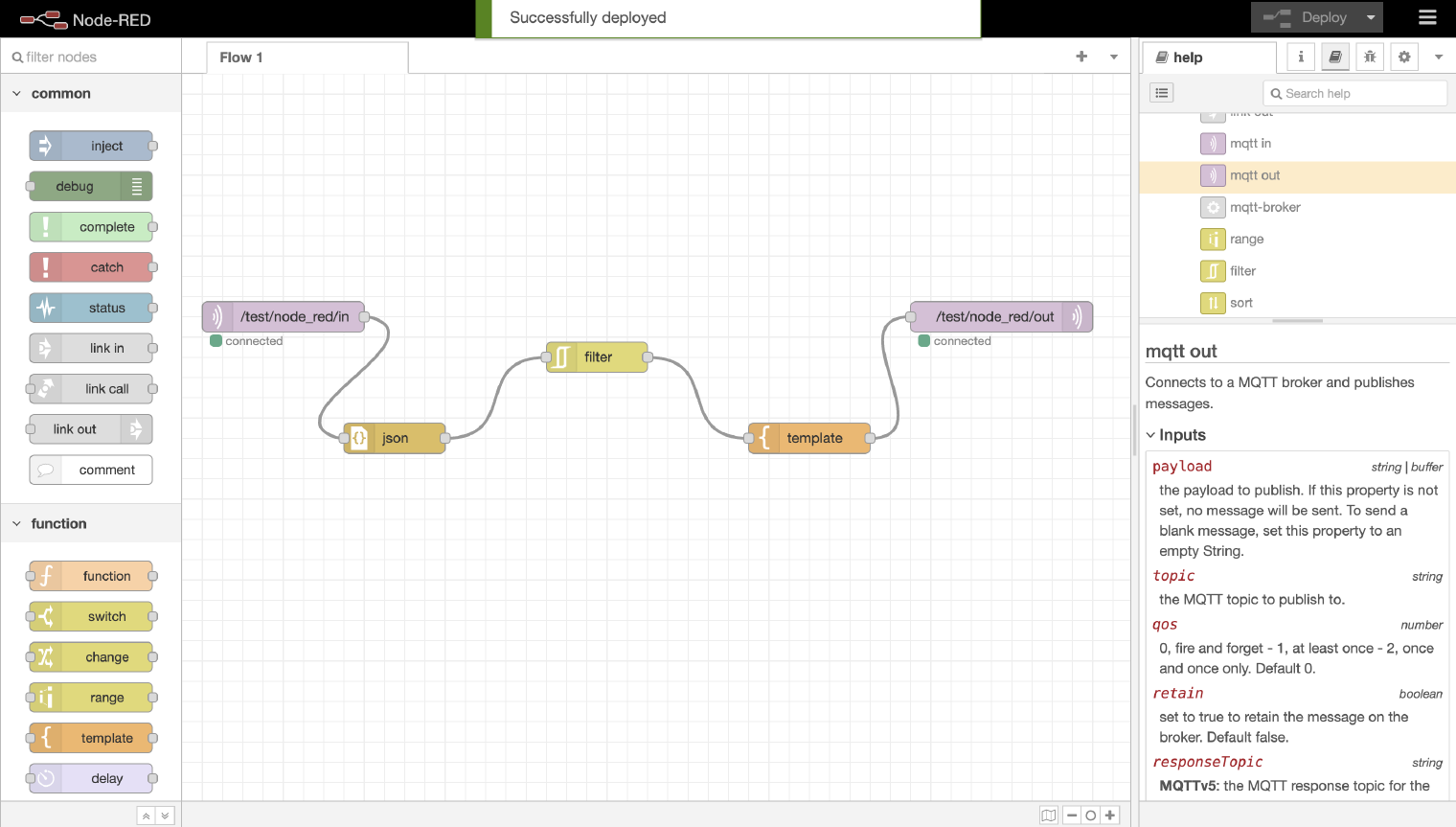 Node-RED MQTT out node