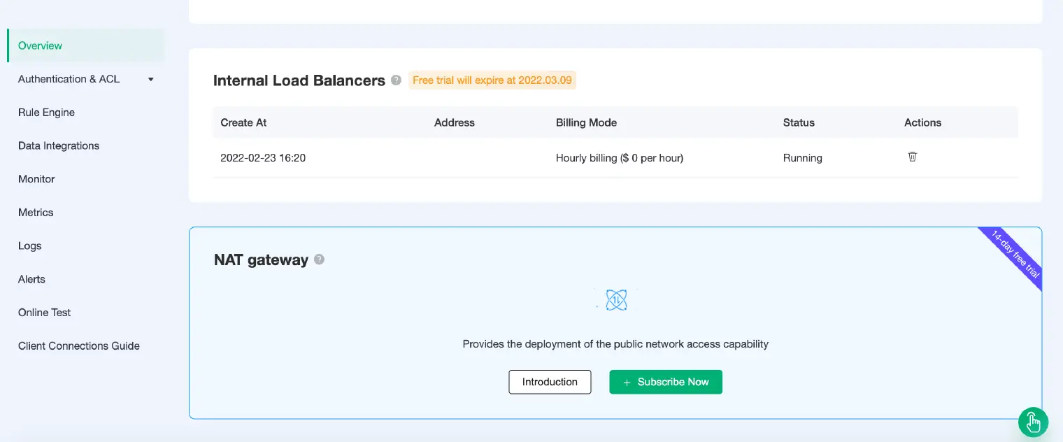 EMQX Cloud Internal load balancer configuration