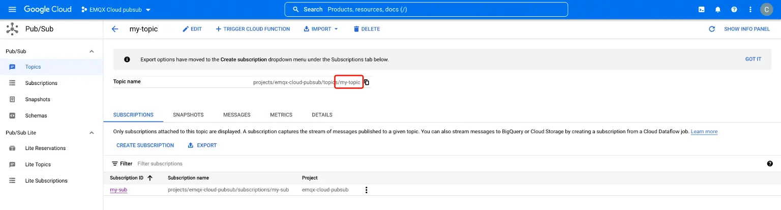 view the Topic details