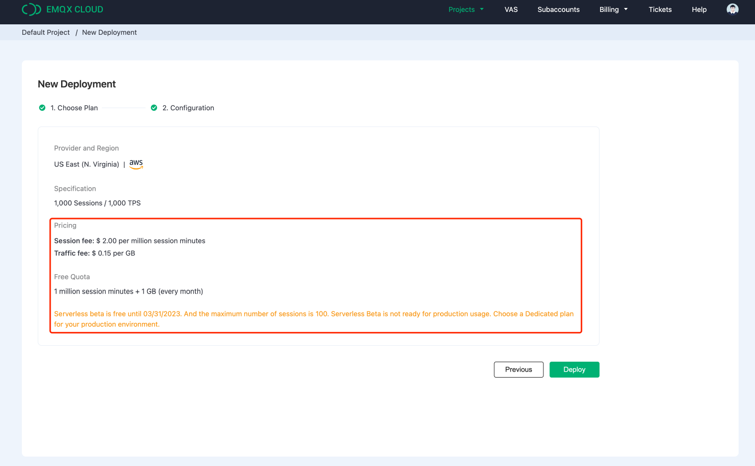 MQTT Serverless Pricing