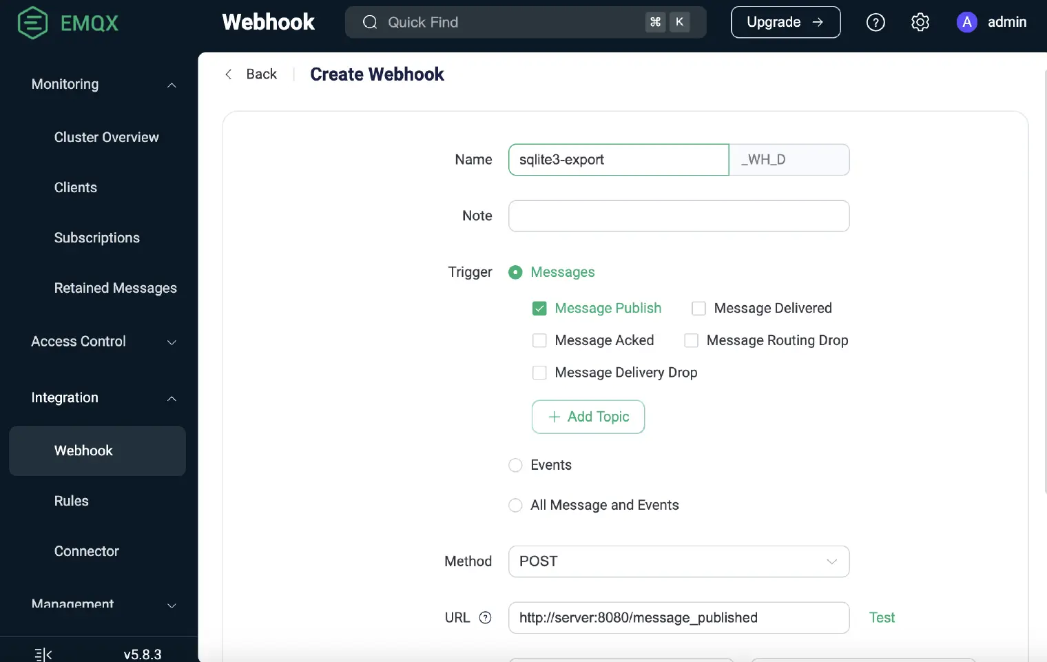 EMQX Webhook Save