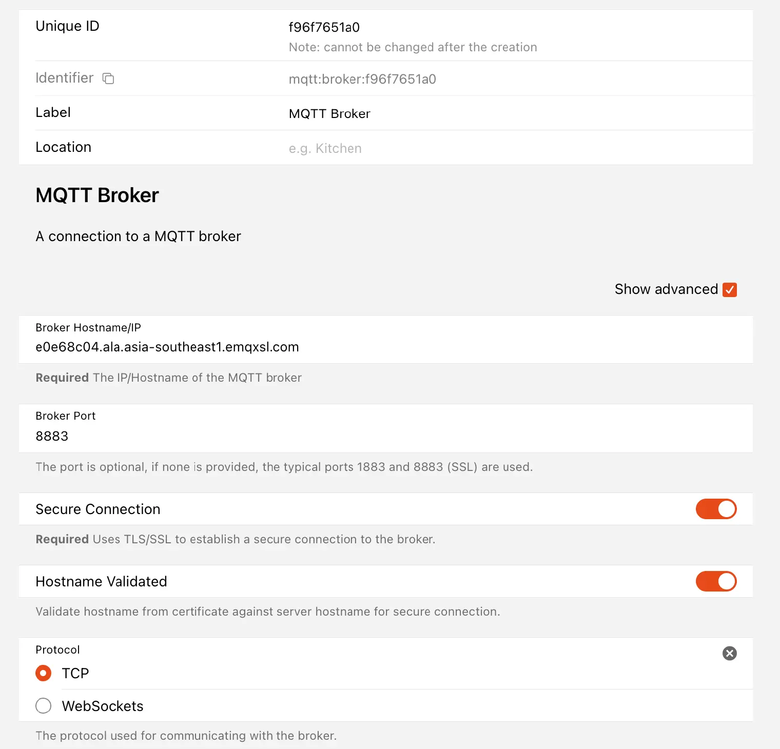 Enable **Secure Connection** and Select **TCP** as protocol.