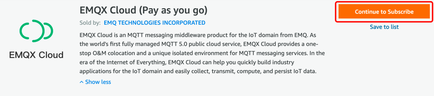 EMQX Cloud on the AWS Marketplace