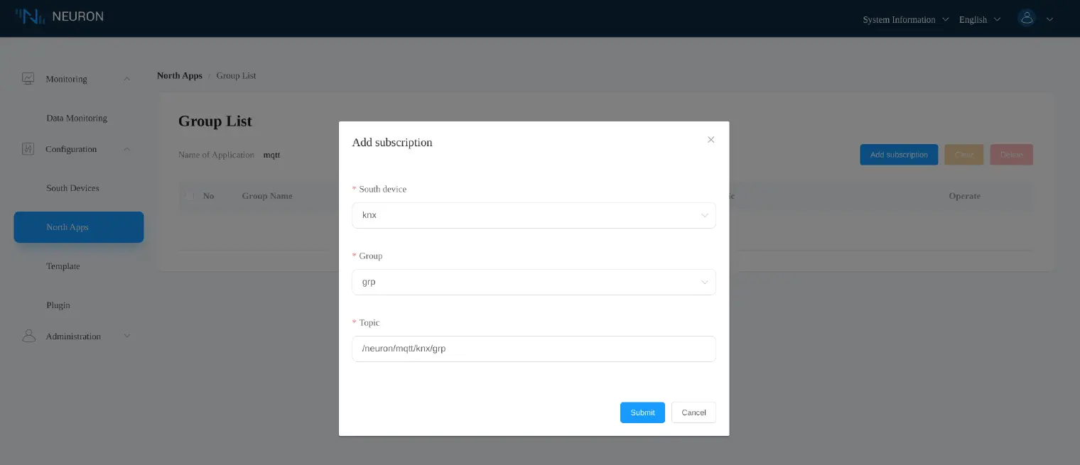 Subscribe the *mqtt* node to the *knx* node